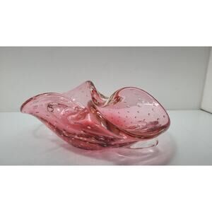 Vintage Murano Glass Ashtray Bowl Bullicante Biomorphic Pink MCM Bubble Art